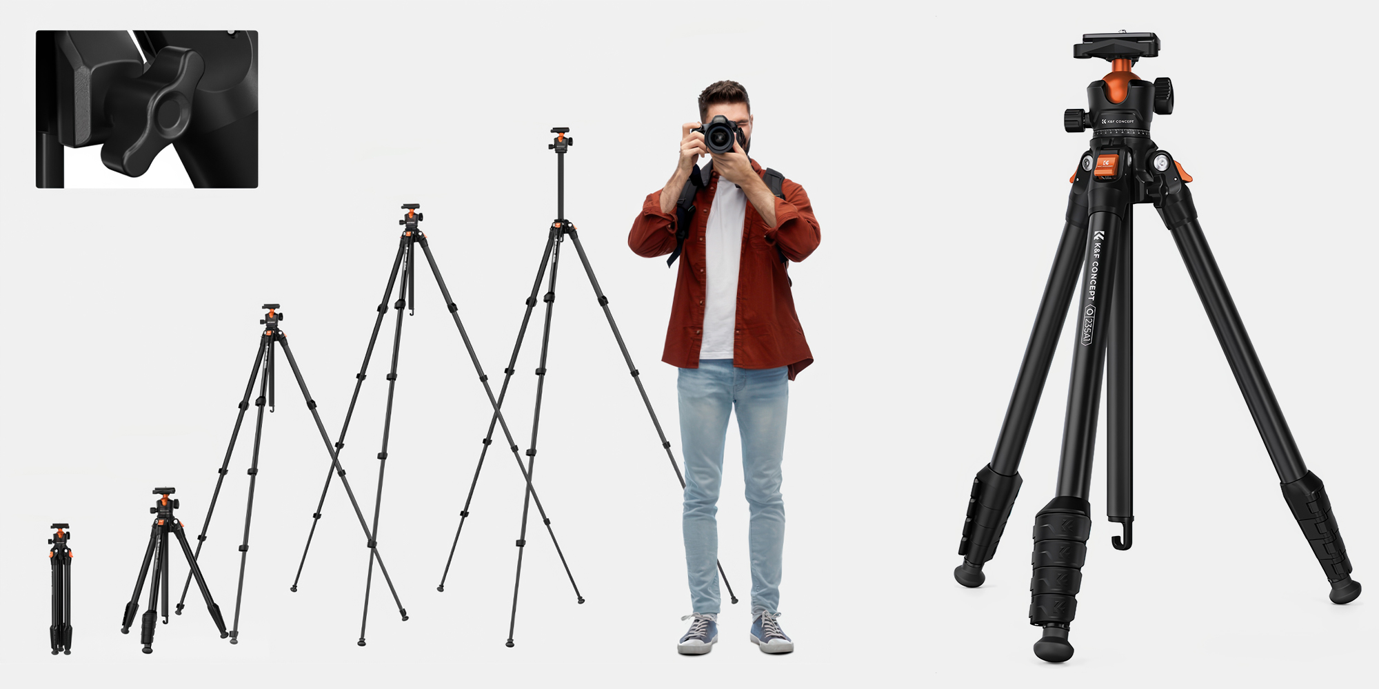 Statyw K&F Concept O235A1 z głowicą kulową BH-40 i uchwytem na telefon - Szeroki zakres regulacji wysokości